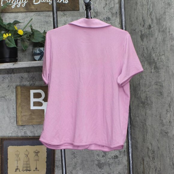 State Of Day Womens Short Sleeve Notched Pajama Shirt Top Berry Purple M - Picture 2 of 3